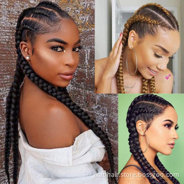 FZY Braid Hair Wig Synthetic Hair African American Box Black Wigs Wholesale 4 Long Box Braided 360 Lace Wigs For Black Women